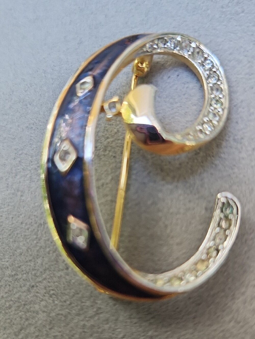 DeNicola Gold-Tone Navy Enamel and Crystal Swirl Brooch - Women's Jewelry - Picture 3 of 4